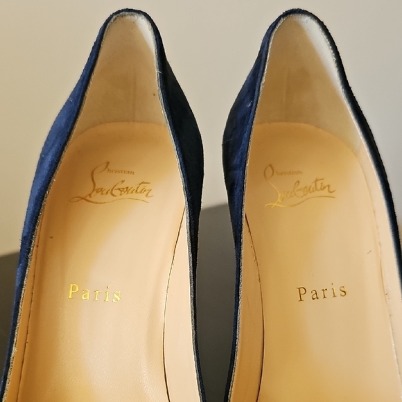 Christian Louboutin Eloise 100 Vous Velours Marine Blue Suede Heels Pumps 38 - Picture 4 of 12